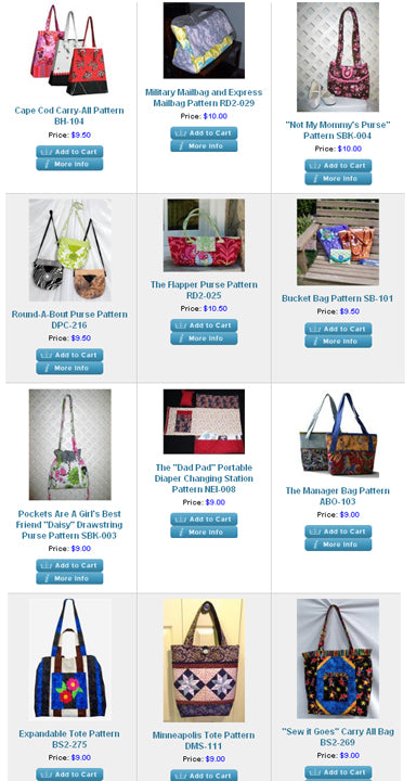 Click the image to see these and many more bag, tote, purse and accessory patterns at QuiltWoman.com