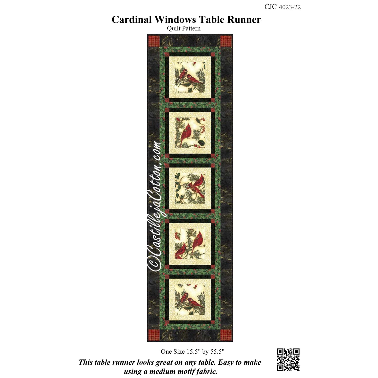 Cover image of pattern for Gold Cardinal Windows Table Runner.