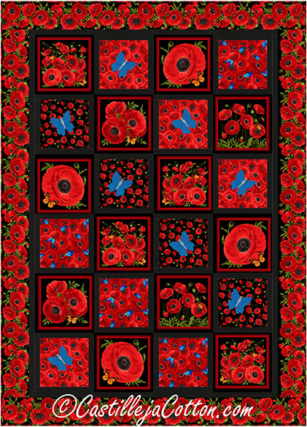 Poppies and Butterflies Quilt CJC-55121e - Downloadable Pattern