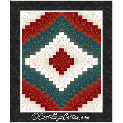Red, white, and blue quilt with diamond pattern, perfect for adding a patriotic touch to any room decor.