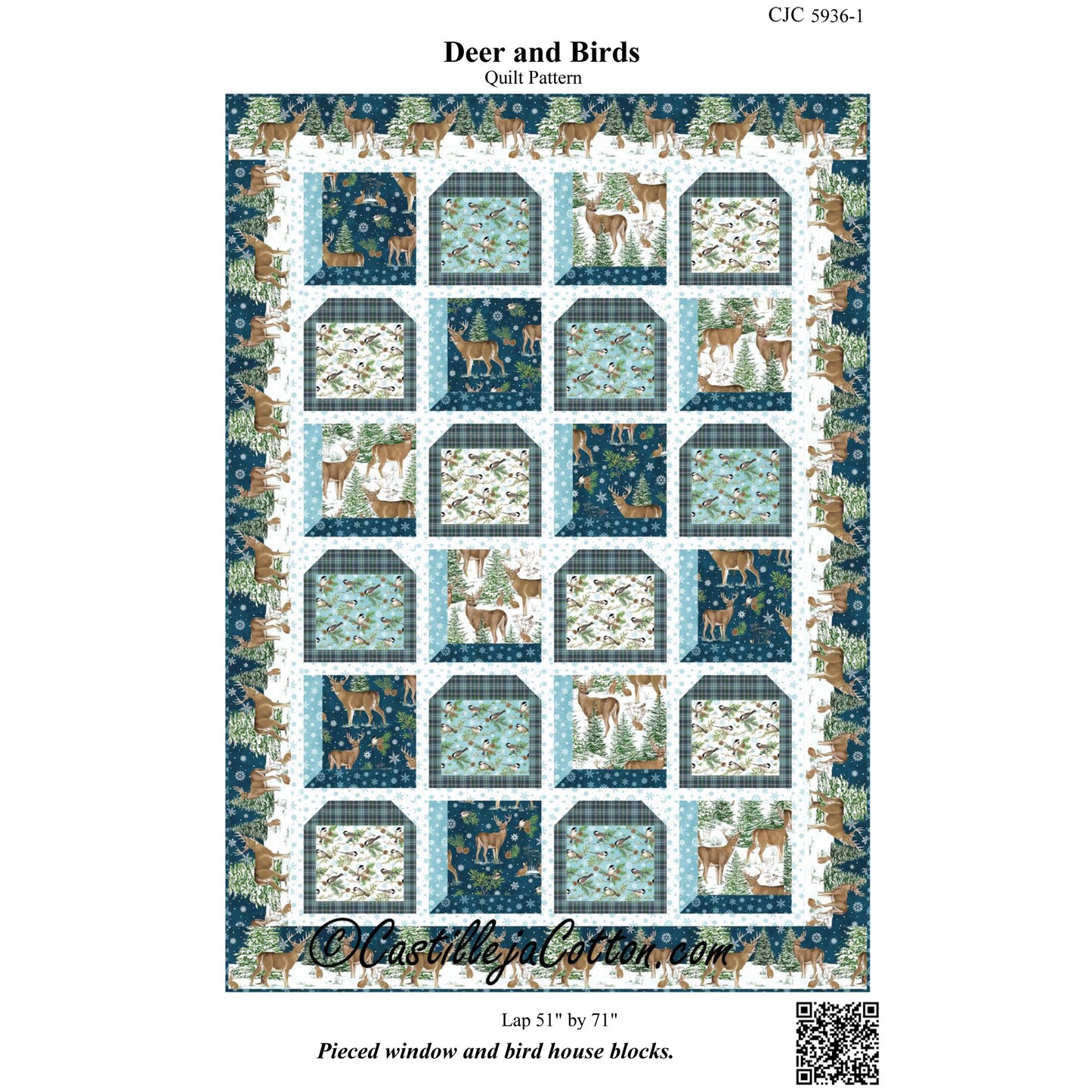 Cover image of pattern for Deer and Birds Quilt.