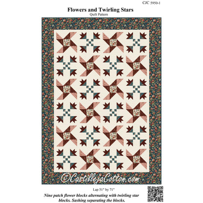 Cover image of pattern for Flowers and Twirling Stars Quilt.