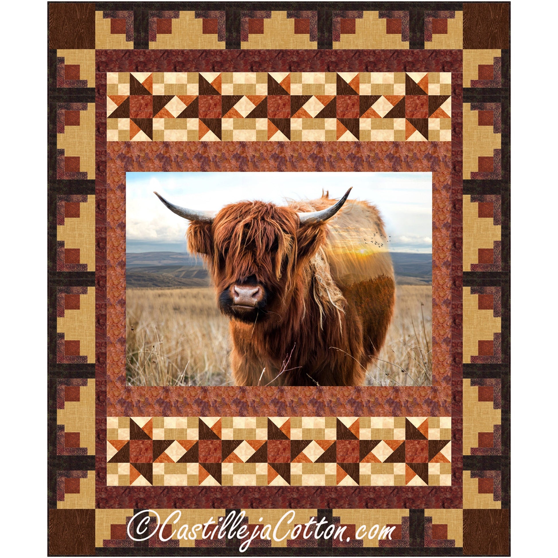 Highland cow quilt pattern: A charming design featuring the iconic Highland cow, perfect for cozying up any space.