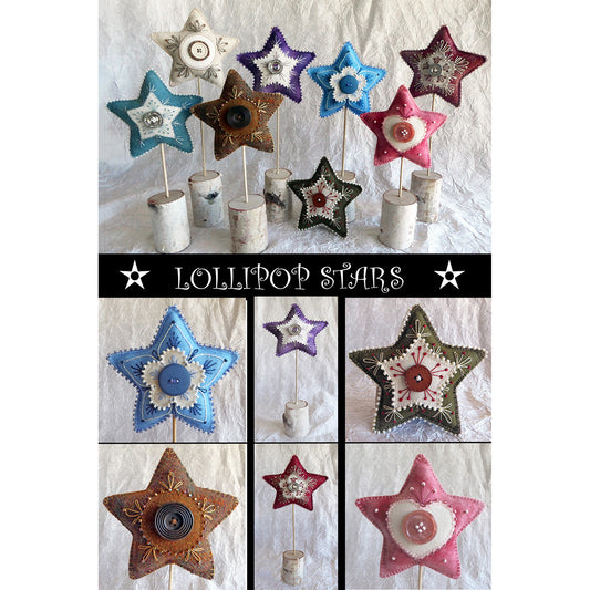 Colorful felt stars with lollipop stick; perfect for decorating your home, for a party or a gift.