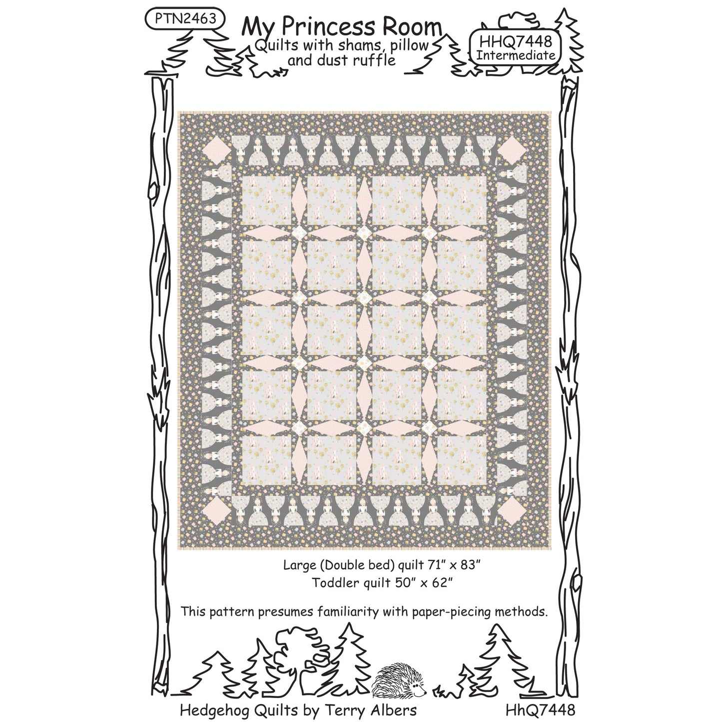 Cover image of pattern for My Princess Room Quilts with shams, pillow and dust ruffle.