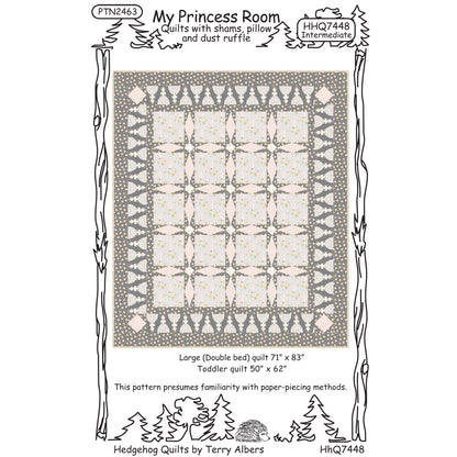 Cover image of pattern for My Princess Room Quilts with shams, pillow and dust ruffle.