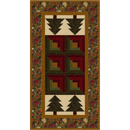 Quilted table runner with log cabin and evergreen tree blocks
