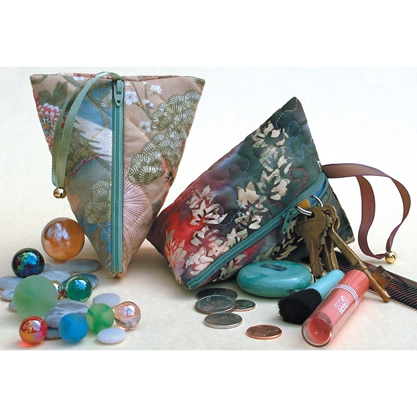Small purse adorned with beads and coins, Humbug Bag inspired by 19th century English candy, a quick and fun gift to make.