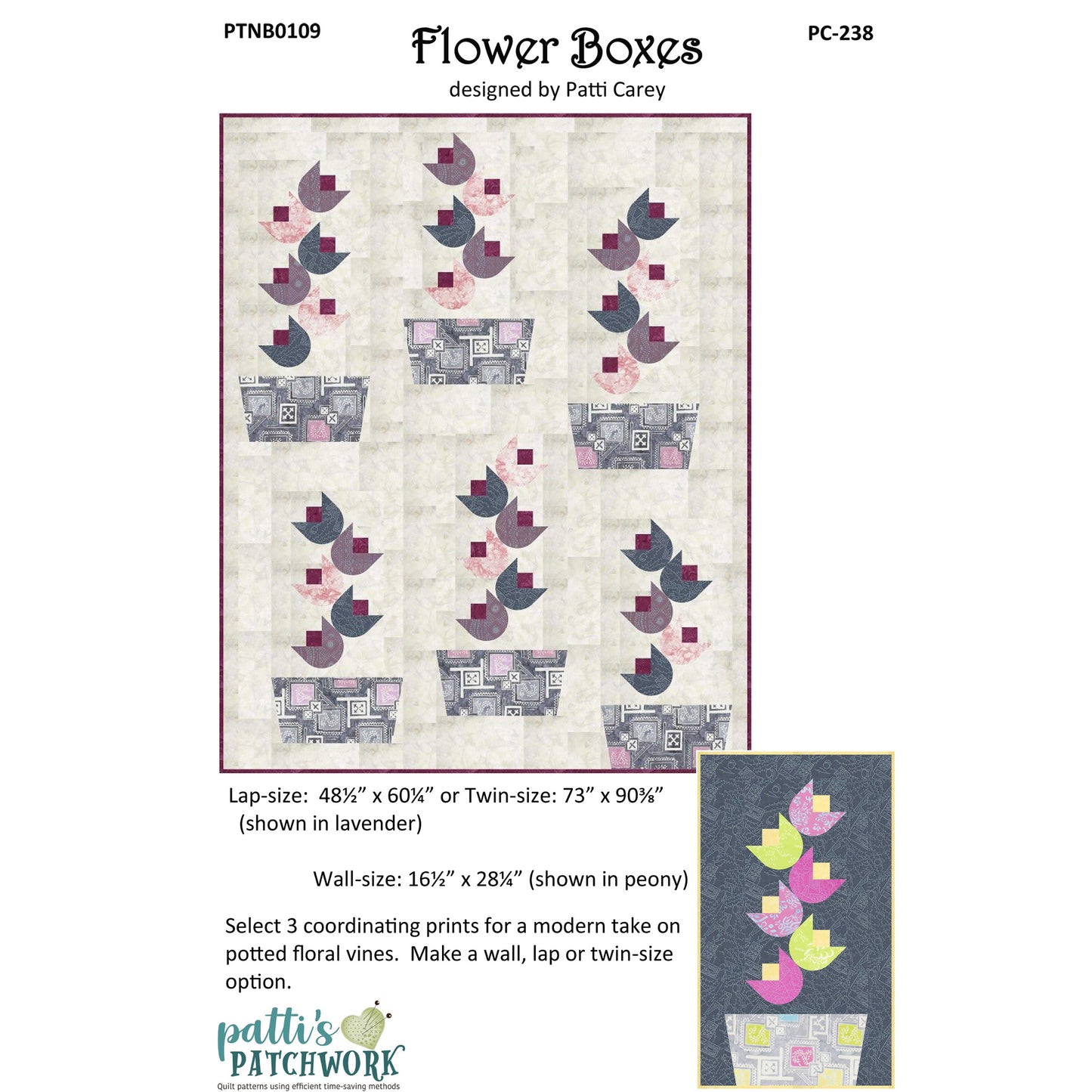 Cover image of pattern for Flower Pots quilt and wall hanging.