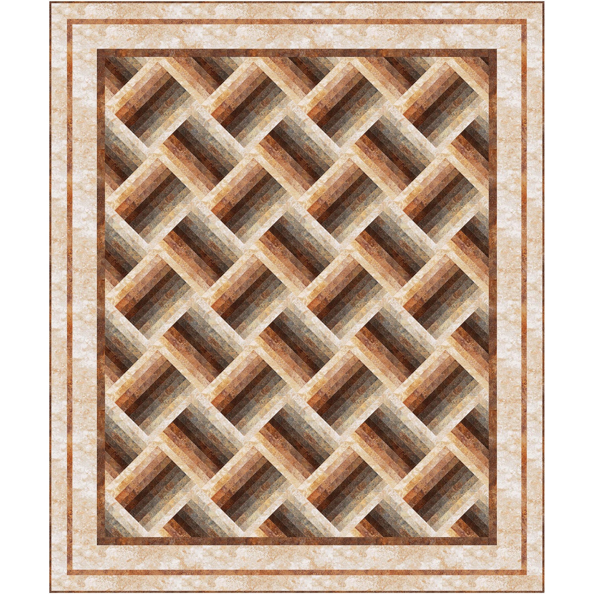 Elegant browns geometric pattern quilt looks a lot like a basket weave at an angle.