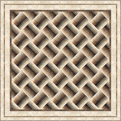 Elegant browns geometric pattern quilt looks a lot like a basket weave at an angle.