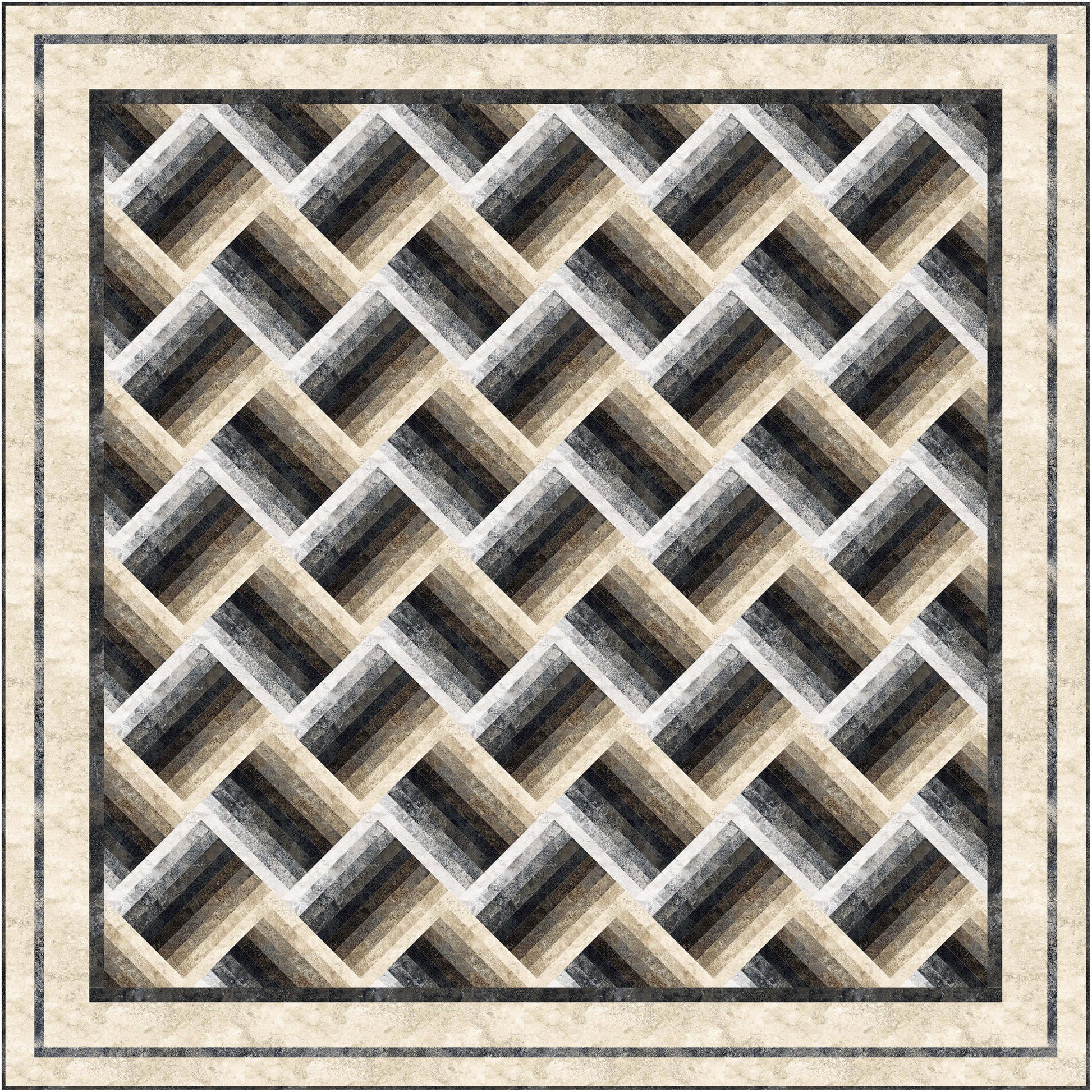 Elegant browns and tans geometric pattern quilt looks a lot like a basket weave at an angle.
