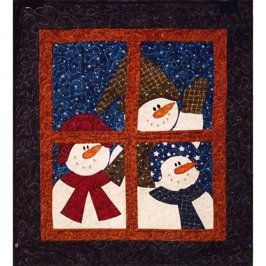 Three adorable snowmen on a quilted wall hanging. Perfect for adding holiday cheer to your home decor. 
