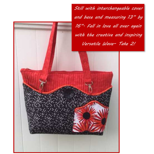  Red and black tote bag featuring a flower design for the Versatile Wave Take 2 purse pattern, allowing interchangeable covers to match your outfit .
