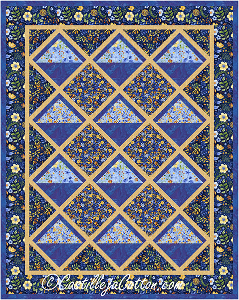 Blooming Blue Flowers Quilt CJC-58102e - Downloadable Pattern