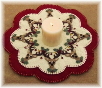 Santa's Reindeer Christmas Penny Rug Candle Mat PLP-116e - Downloadable Pattern