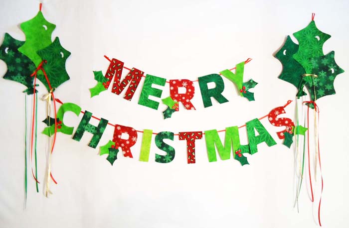 Merry Christmas Garland with Holly Balloons BS2-334e - Downloadable Pattern