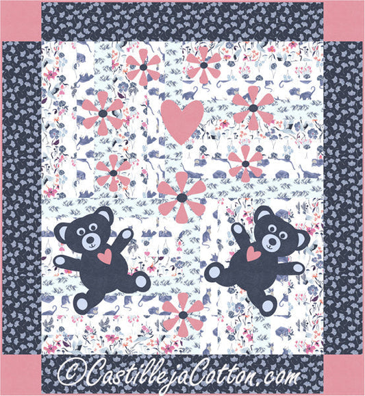Twin Teddies and Flowers Quilt CJC-52081e - Downloadable Pattern
