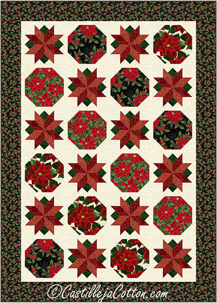 Elegant Poinsettia Stars Lap Quilt Pattern CJC-52653 - Paper Pattern