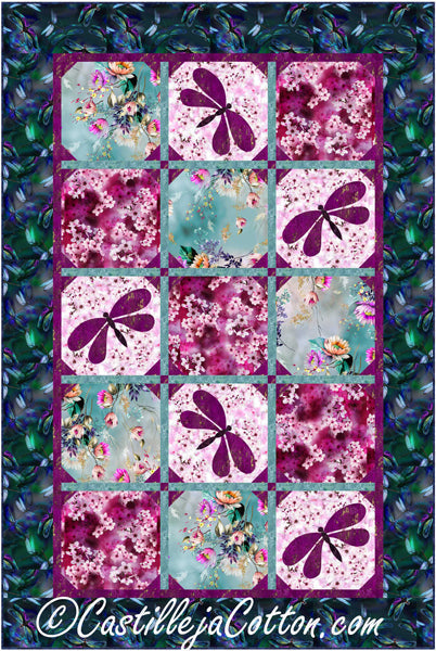 Flowers and Dragonflies Quilt CJC-53321e - Downloadable Pattern