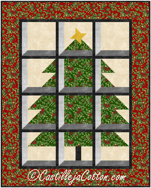 Christmas Tree in a Window Lap Quilt CJC-57472e - Downloadable Pattern
