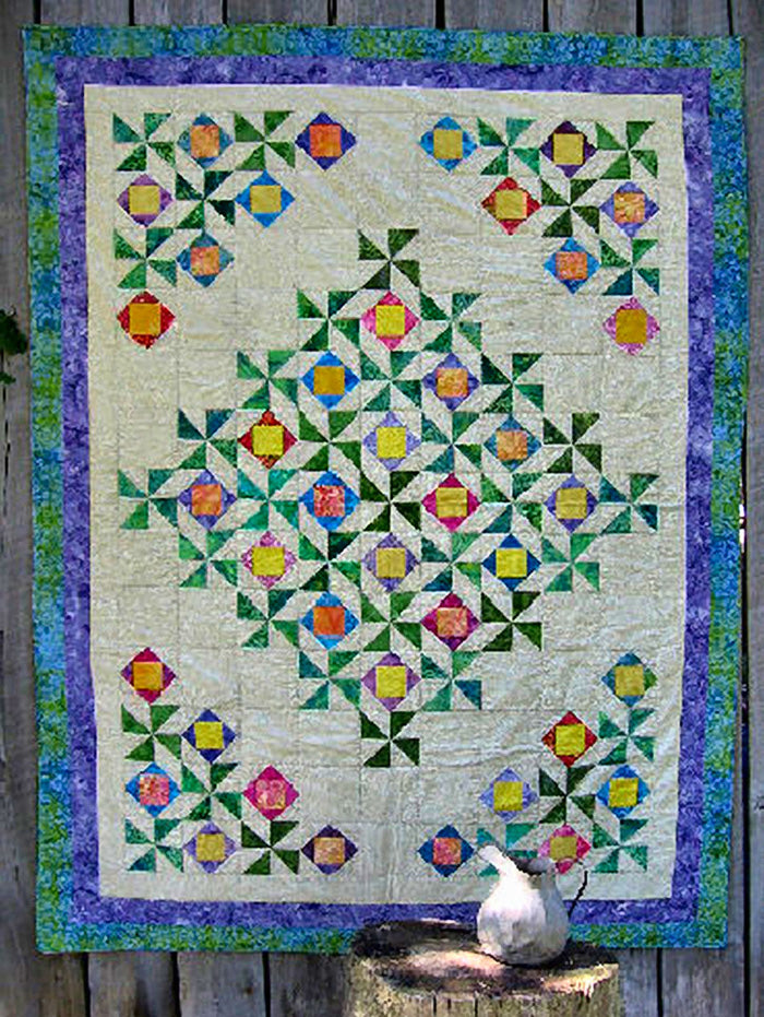 Scrappy Pinwheel Flowers Quilt CTG-014e - Downloadable Pattern