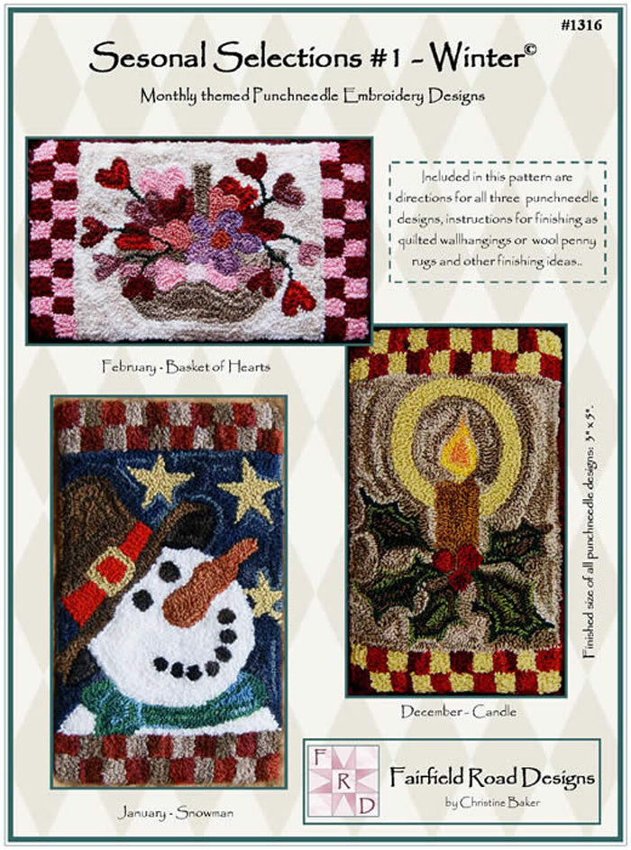 Seasonal Selections #1 - Winter Punchneedle Embroidery Pattern FRD-1316 - Paper Pattern