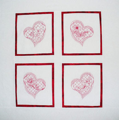 Geri's Redwork Hearts Quilt Pattern GGA-228 - Paper Pattern