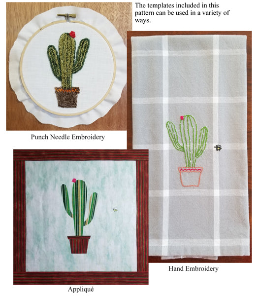 Desert Cactus Punch Needle/Hand Embroidery or Applique Design NDD-701 - Paper Pattern