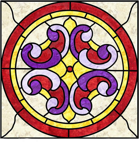 Victorian Scroll Stained Glass Quilt PES-102e - Downloadable Pattern