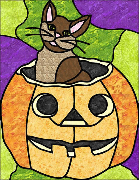 Pumpkin and Cat Stained Glass Quilt Pattern PES-105 - Paper Pattern