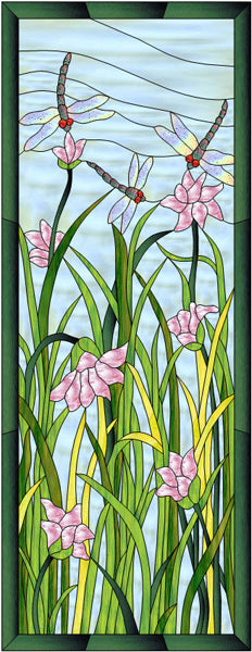 Dragonflies & Lotus Stained Glass PES-112Se - Downloadable Pattern