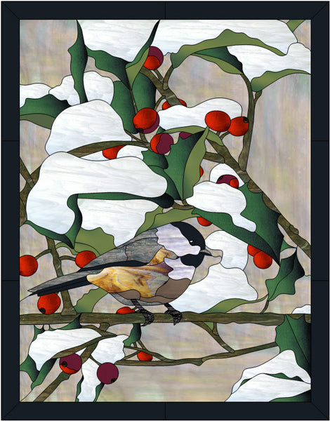 Chickadee & Holly Stained Glass Pattern PES-121S - Paper Pattern