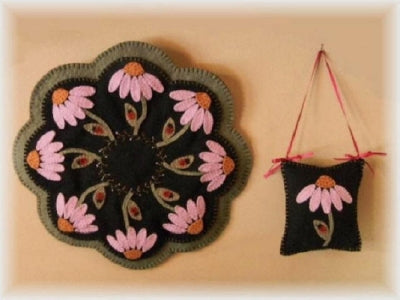 Summertime Coneflowers & Ladybugs Penny Rug Candle Mat PLP-122e  - Downloadable Pattern