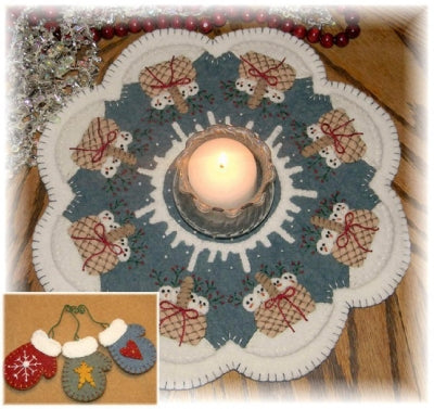 Snow Babies Penny Rug Candle Mat & Mitten Ornies PLP-131e - Downloadable Pattern
