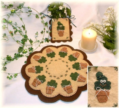 Irish Blooms - St.Patricks Day Penny Rug Candle Mat Pocket Set PLP-133e - Downloadable Pattern