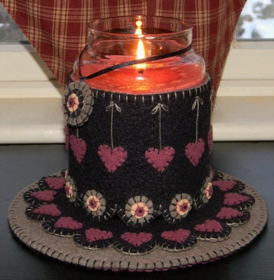 Heartstrings 2 Candle Jar Wrap, Penny Rugs & Ornie PLP-140e - Downloadable Pattern