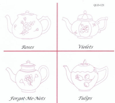 Flower Teapots Embroidery QLD-121e - Downloadable Pattern